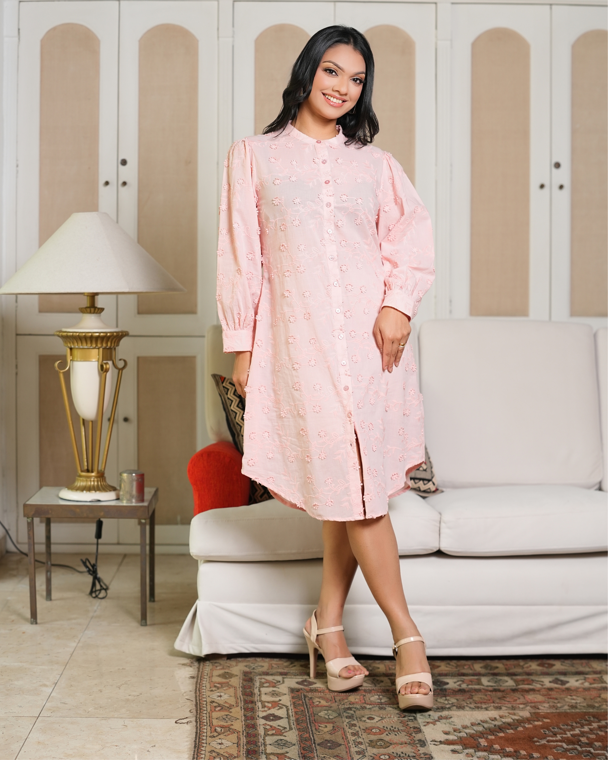 Floral Puff Sleeve Short Shirt Dress - Image 4