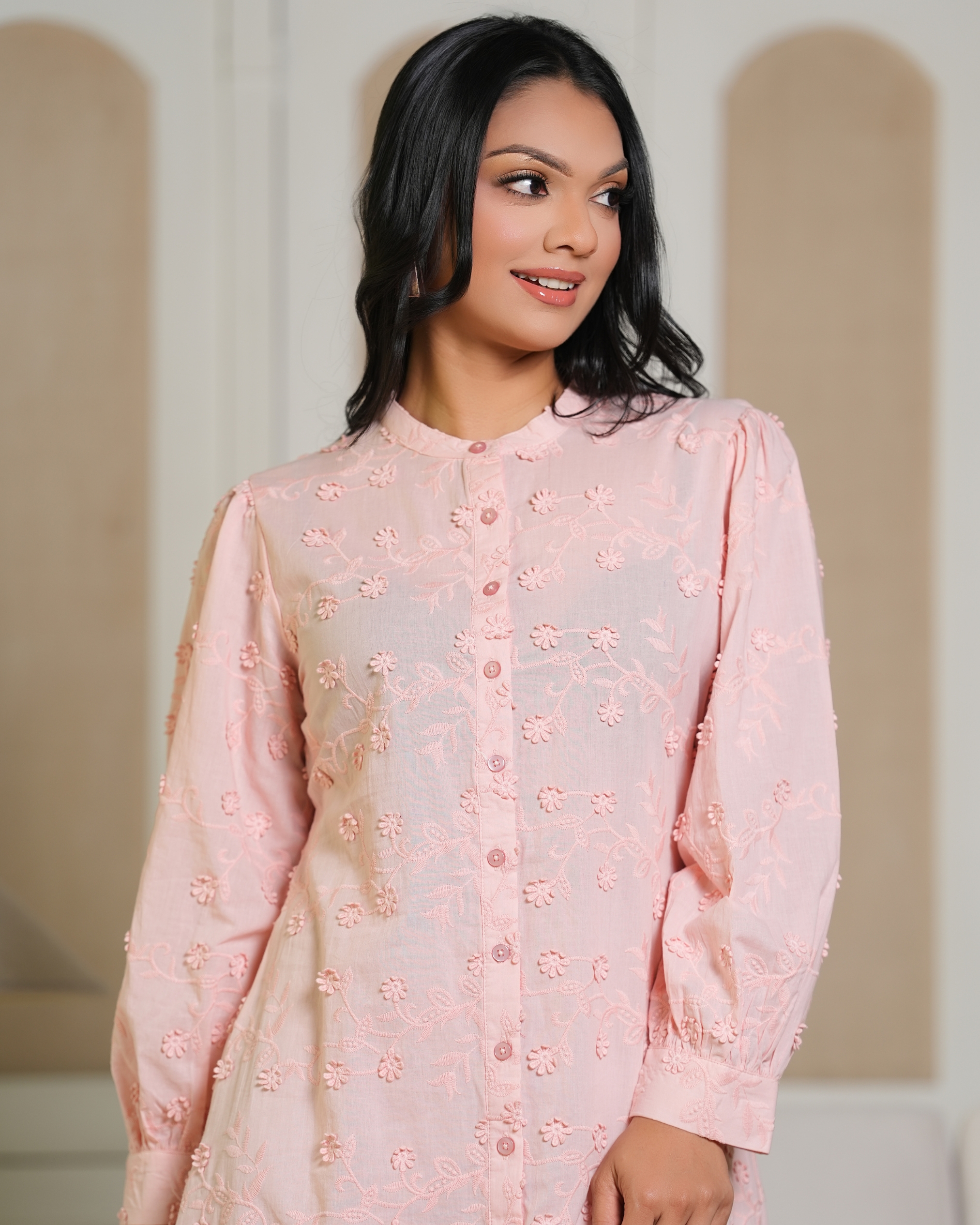 Floral Puff Sleeve Short Shirt Dress - Image 2