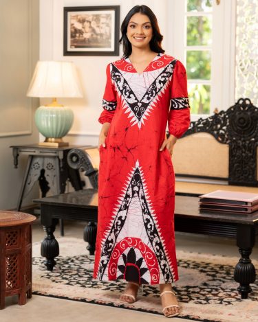 Batik V-Neck Maxi Dress