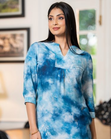 V Notch Band Collar Short Dress