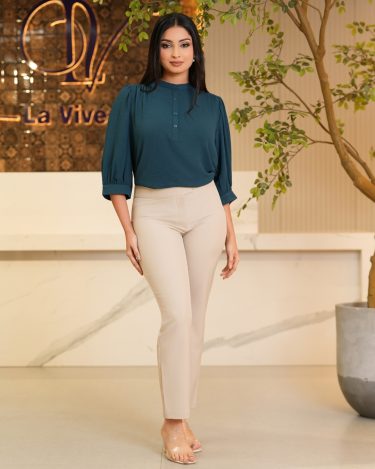 Button Detail Straight Leg Pants