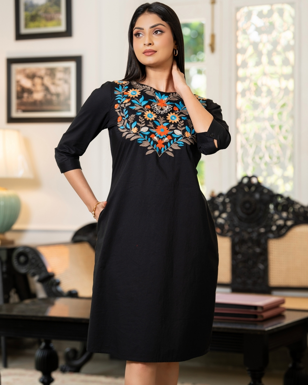 Floral Embroidered Short Dress - Image 3