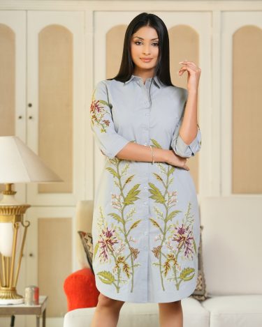Floral Embroidery Detail Short Shirt Dress