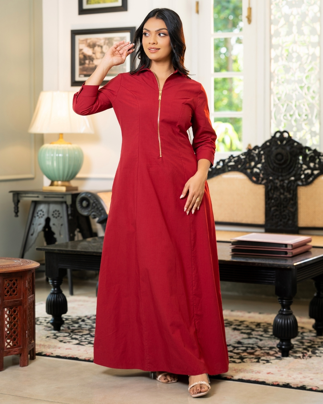 Zipper Detail Collared Maxi Dress - Image 5