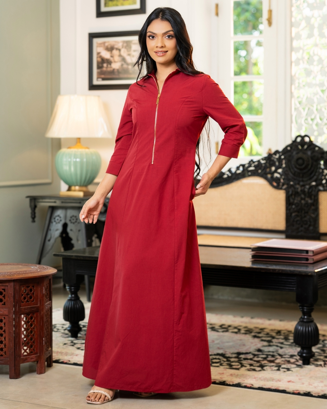 Zipper Detail Collared Maxi Dress - Image 3