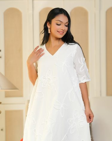 Floral Cord Embroidery Detail Short Dress