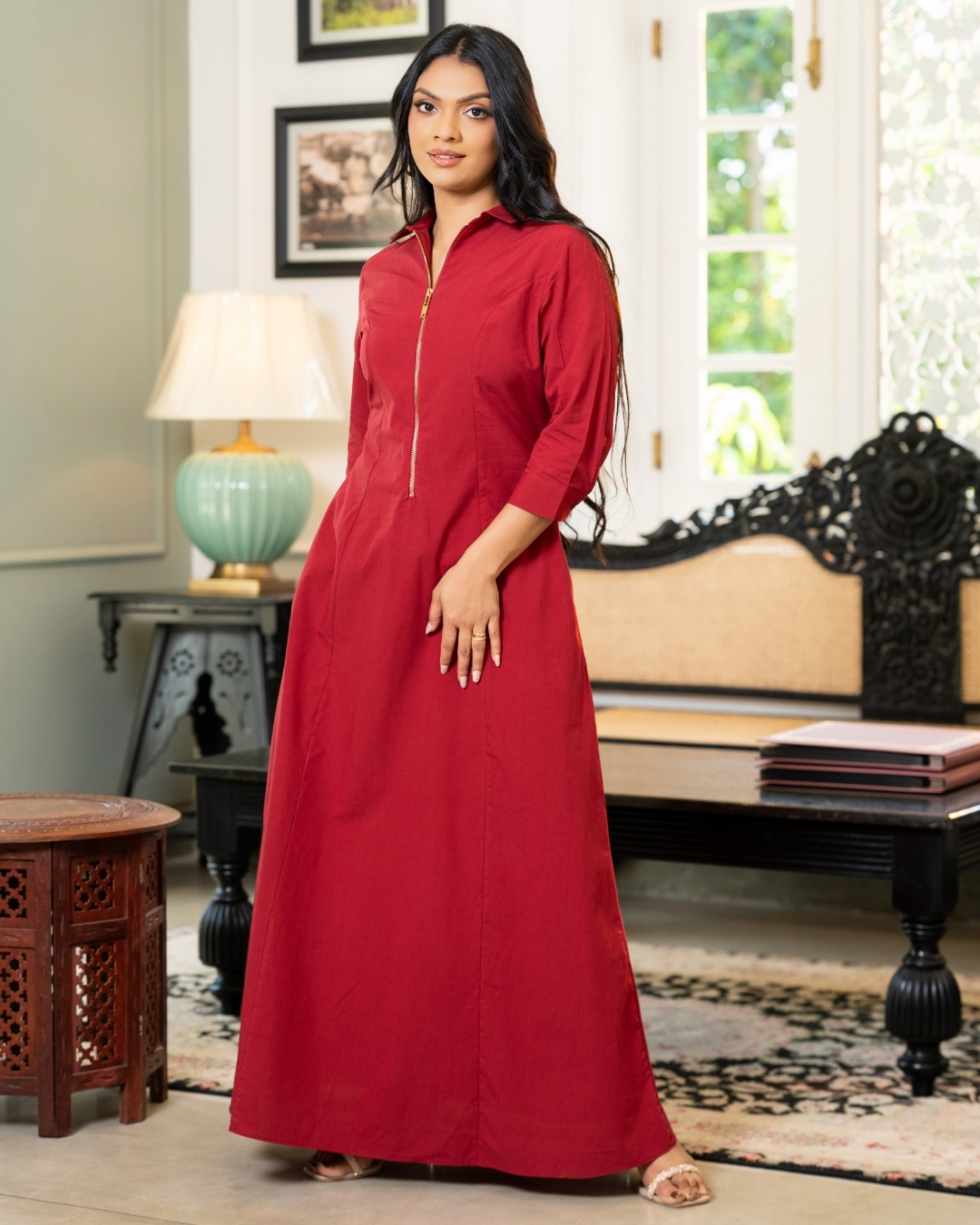 Zipper Detail Collared Maxi Dress - Image 4