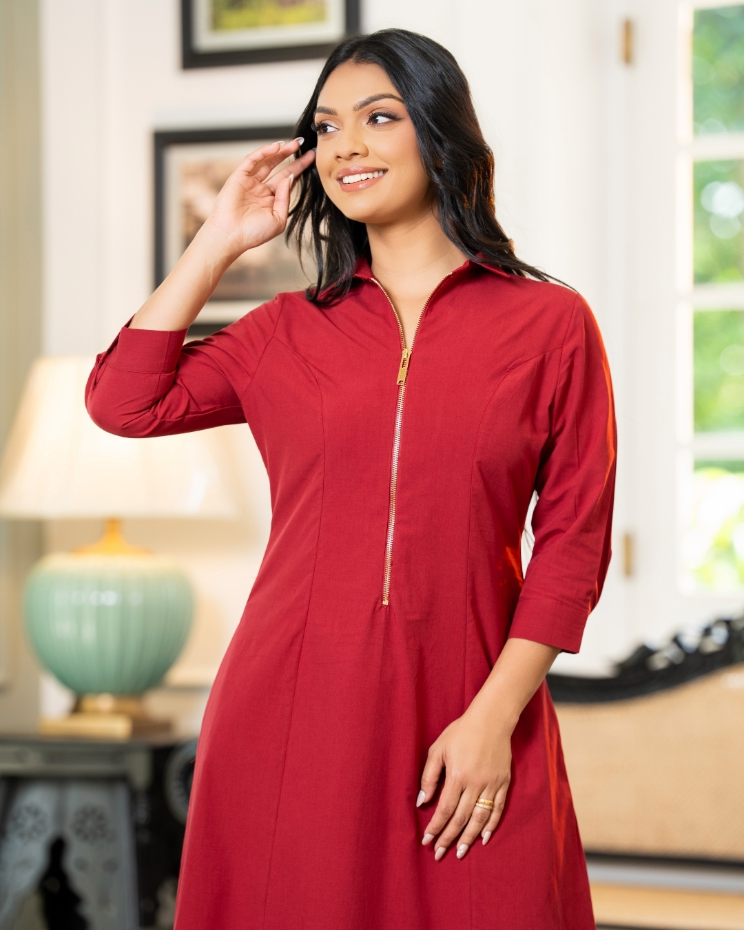 Zipper Detail Collared Maxi Dress - Image 2