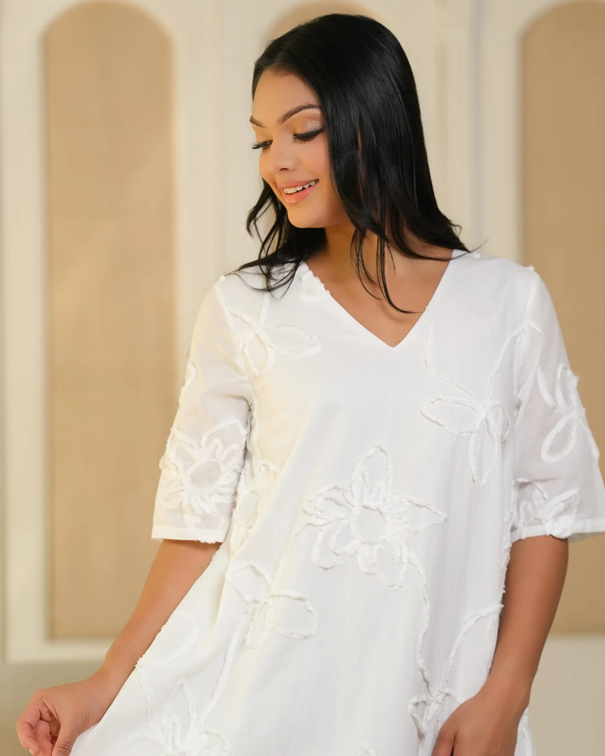 Floral Cord Embroidery Detail Short Dress - Image 5