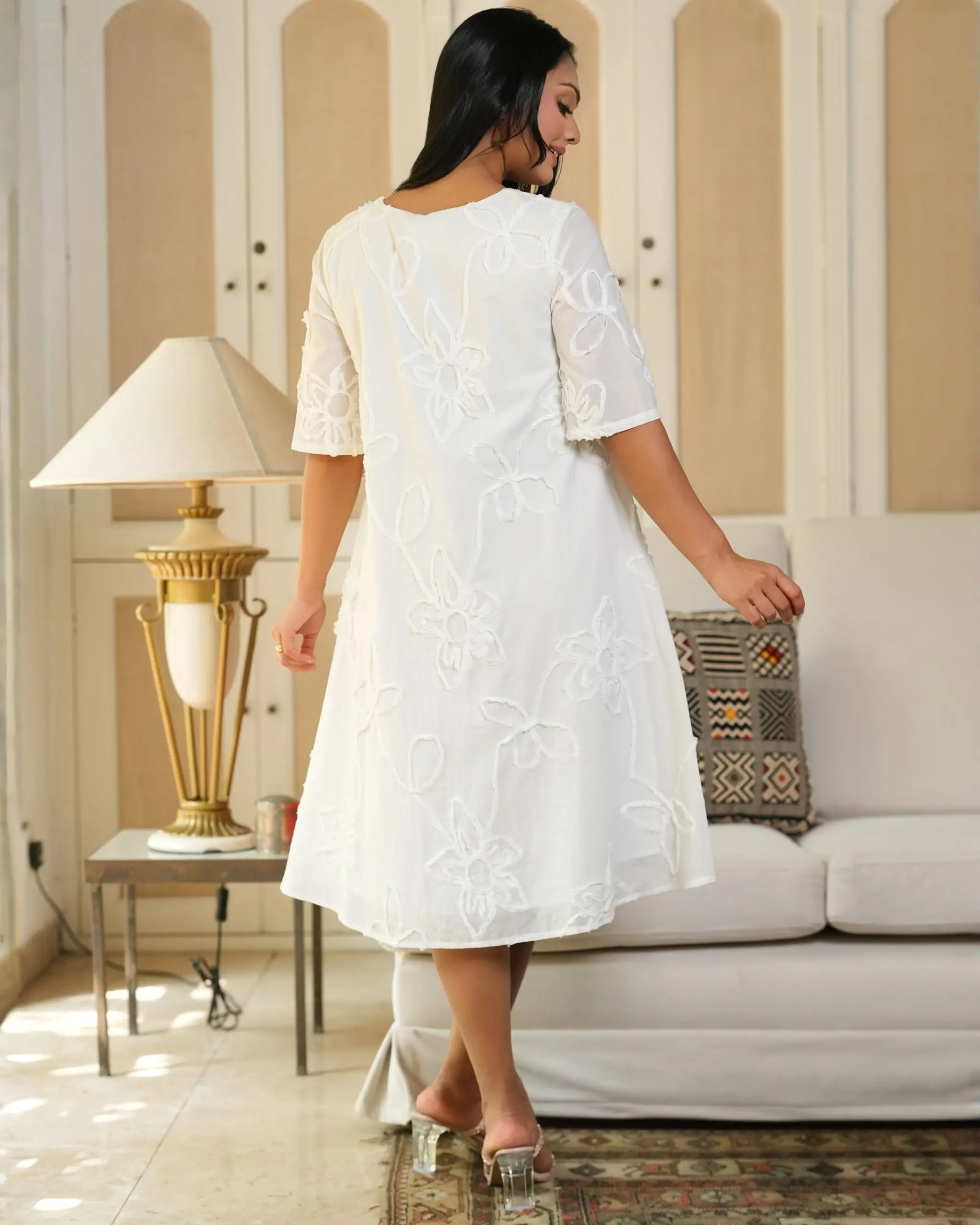 Floral Cord Embroidery Detail Short Dress - Image 6