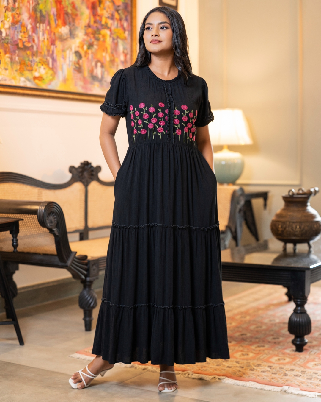 Ruffle Detailed Embroidery Maxi Dress - Image 6