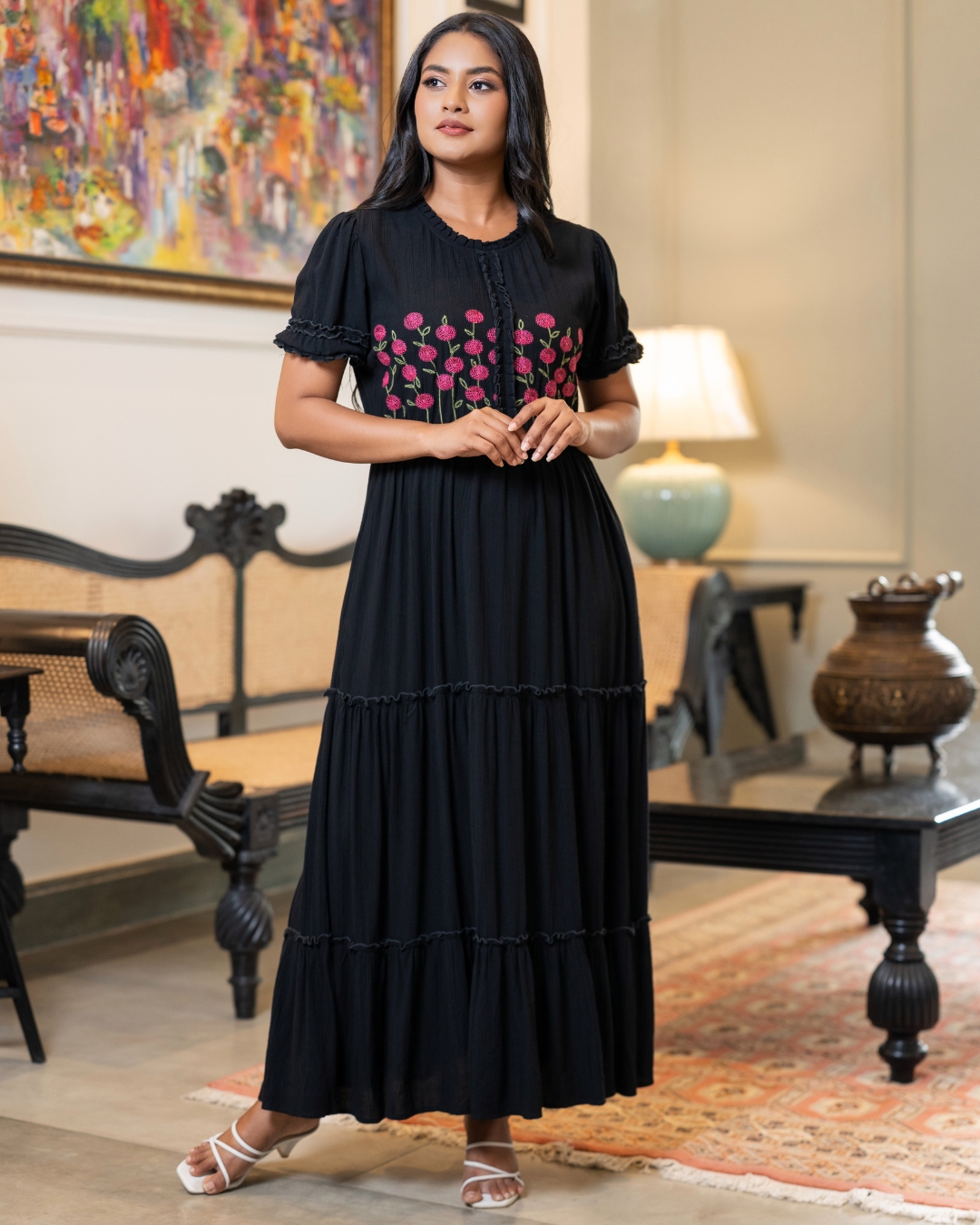 Ruffle Detailed Embroidery Maxi Dress - Image 4