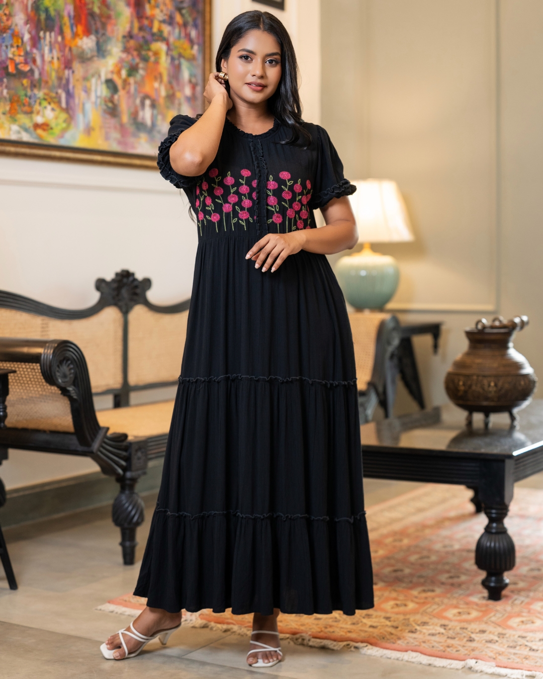 Ruffle Detailed Embroidery Maxi Dress - Image 5