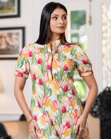 Tulip Field Mandarin Shift Short Dress