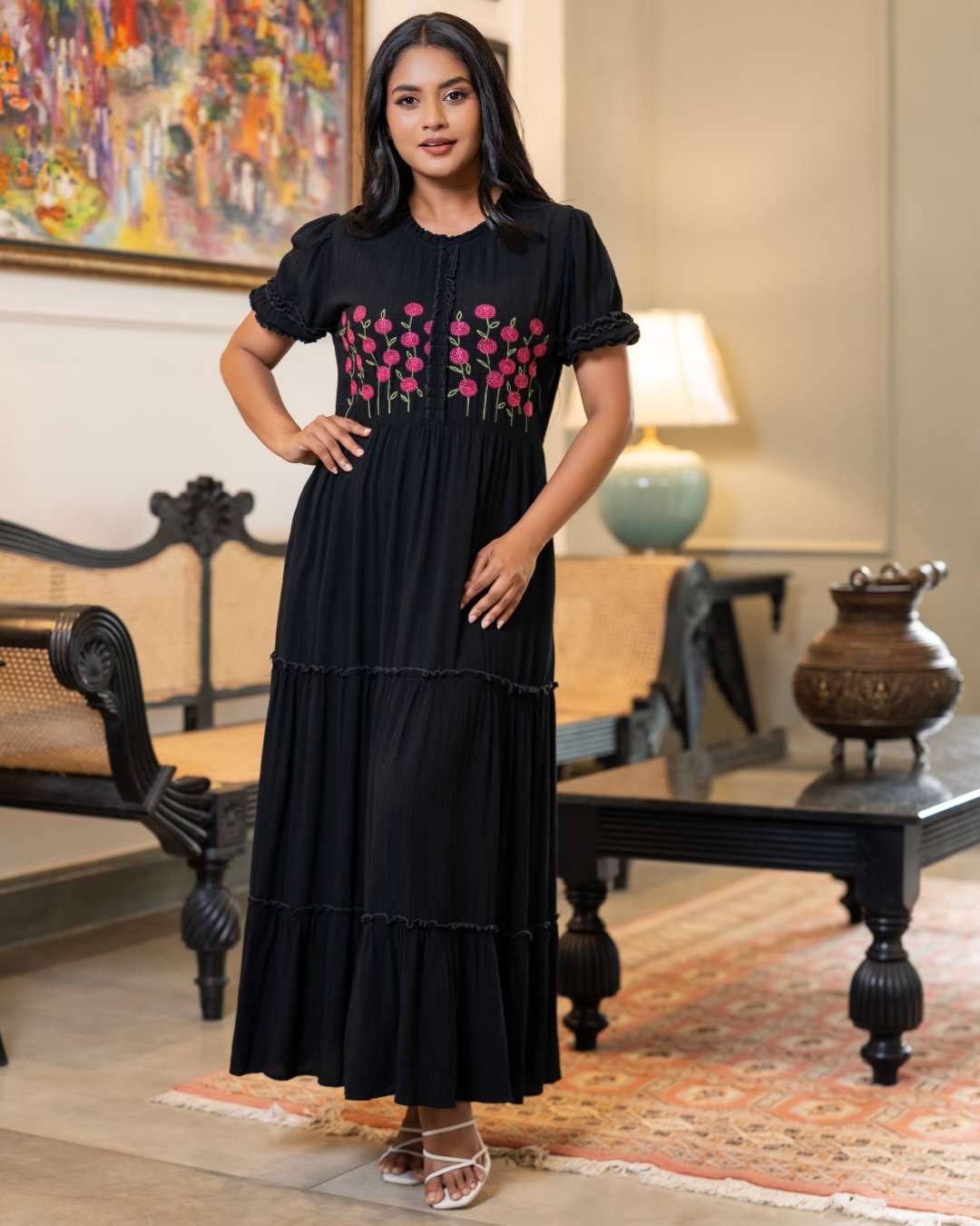 Ruffle Detailed Embroidery Maxi Dress - Image 3