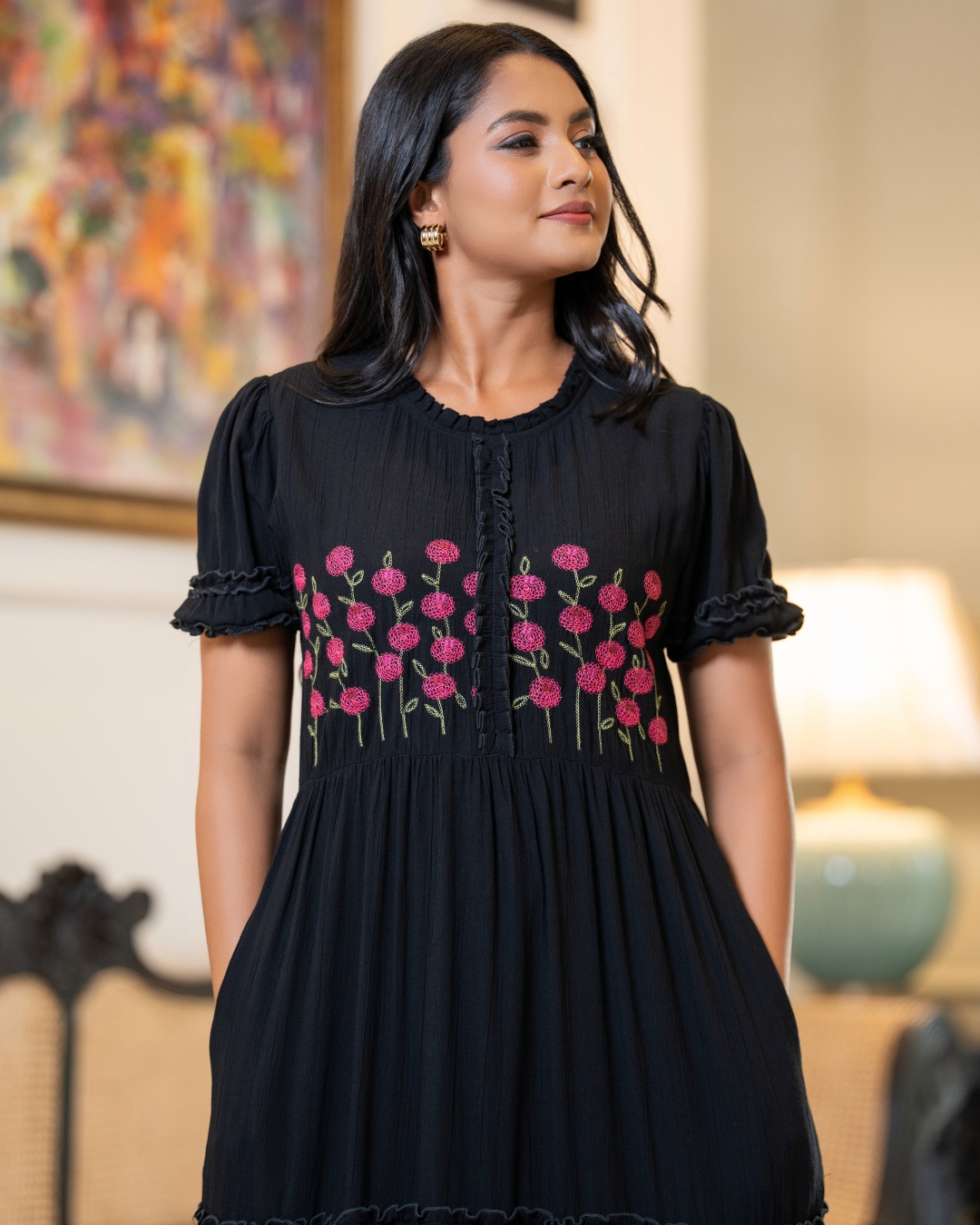 Ruffle Detailed Embroidery Maxi Dress - Image 2