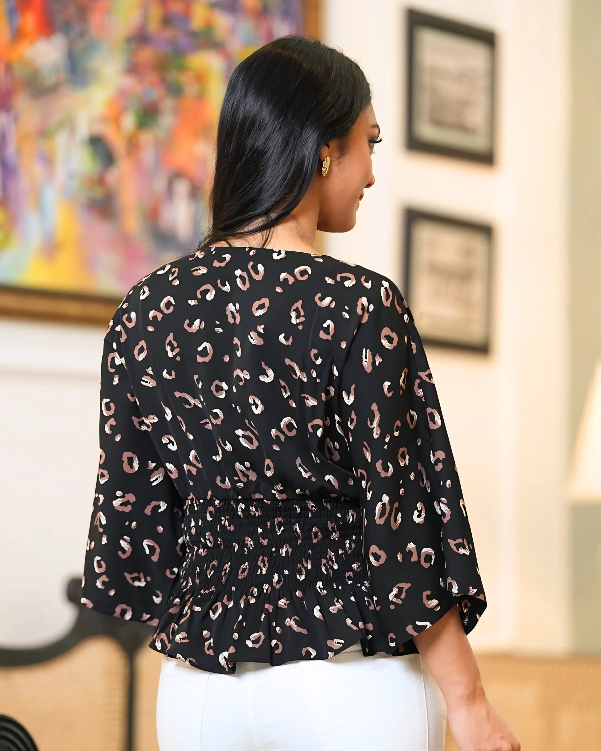 V-Neck Smocked Blouse - Image 5