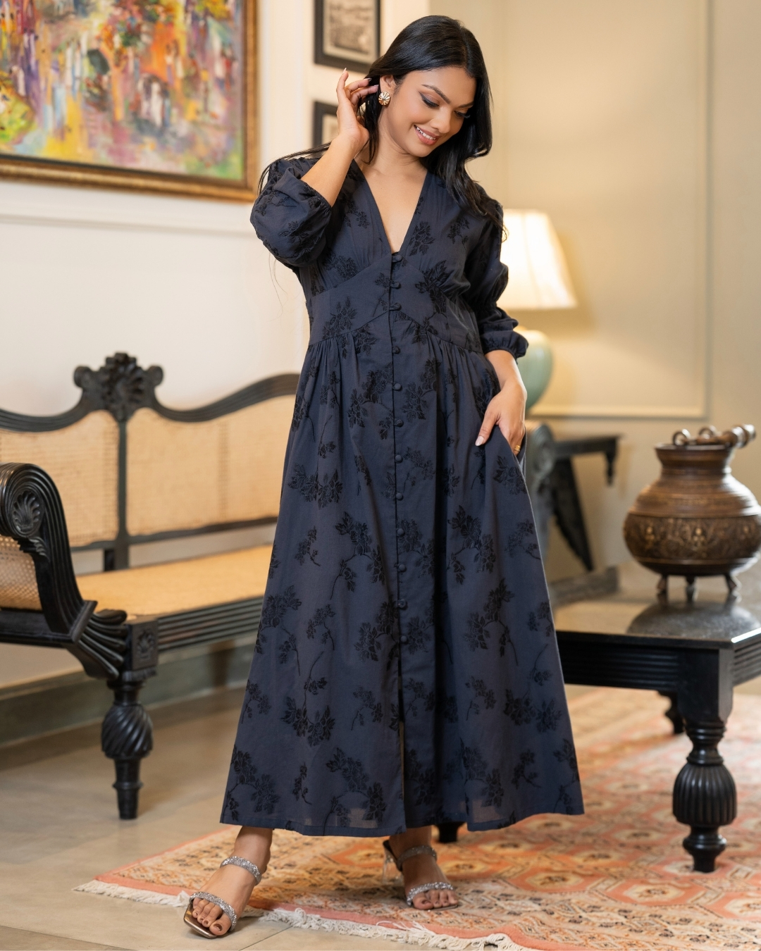 Floral patterned Corset Waist Maxi Dress - Image 6