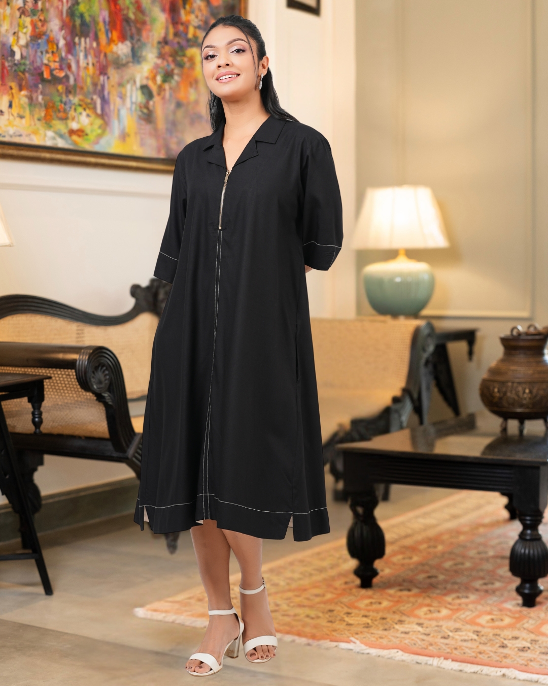 Relaxed Fit Zipper Detail Short Dress - Image 4