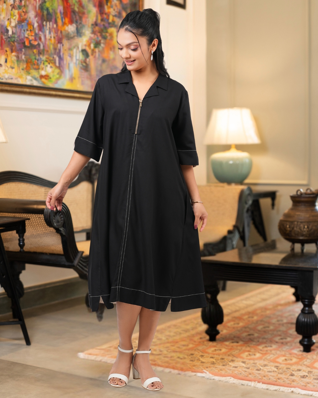 Relaxed Fit Zipper Detail Short Dress - Image 5