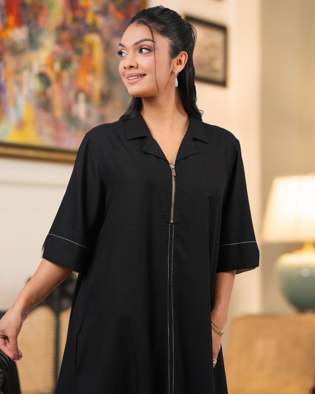 Relaxed Fit Zipper Detail Short Dress - Image 2