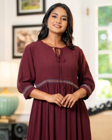 Bohemian Maxi Dress with Tonal Embroidery Accents