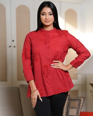 Ribbon Embroidered Floral Button Up Top