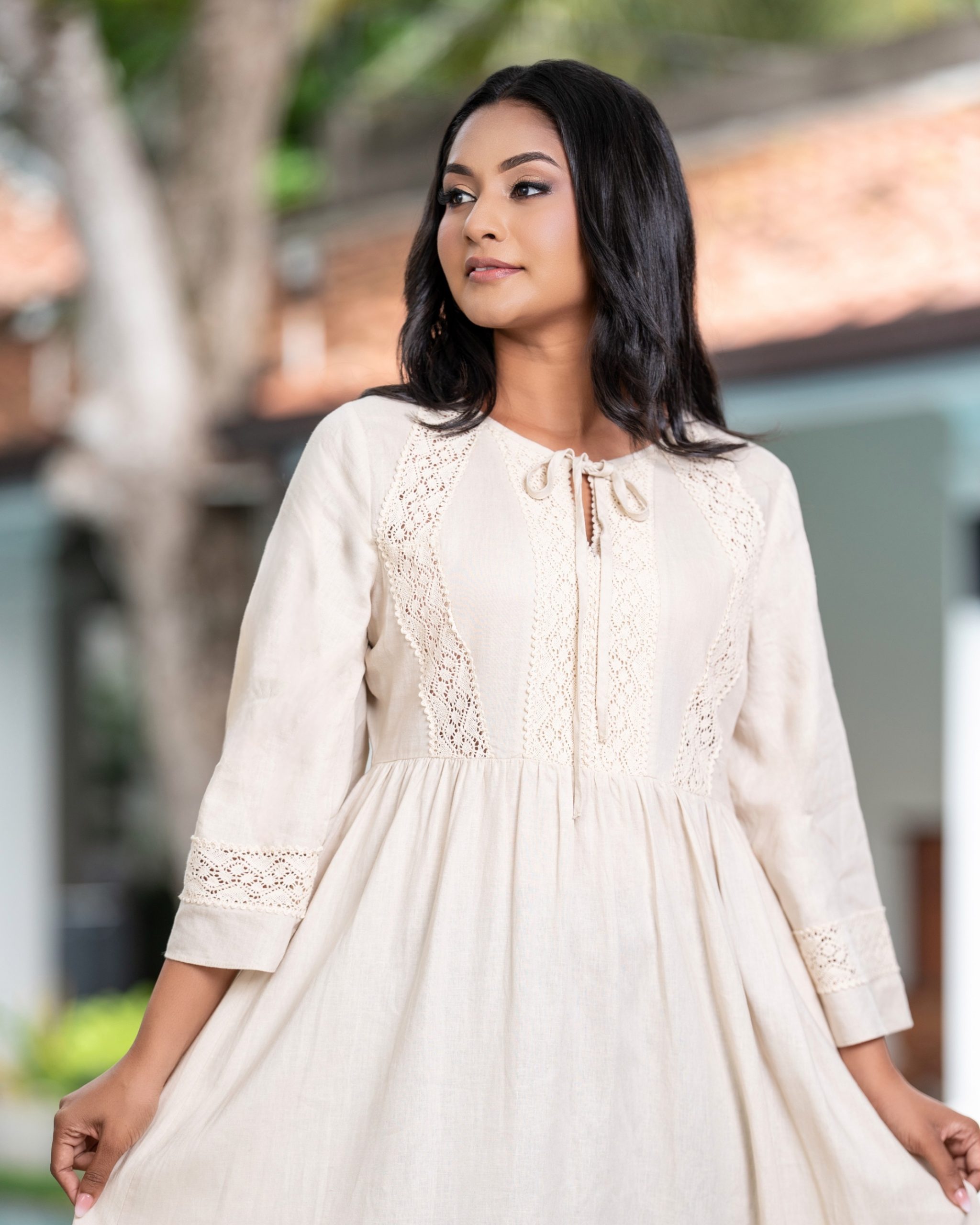 Midi Dress with Sheer Lace Panel Applique - Image 5