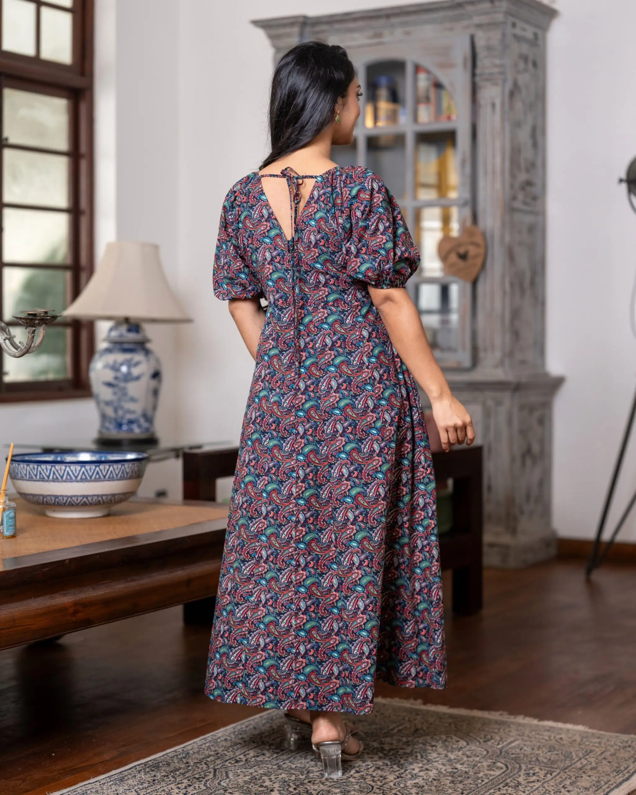 Empire Waist Midi Dress with Allover Paisley Print - Image 5