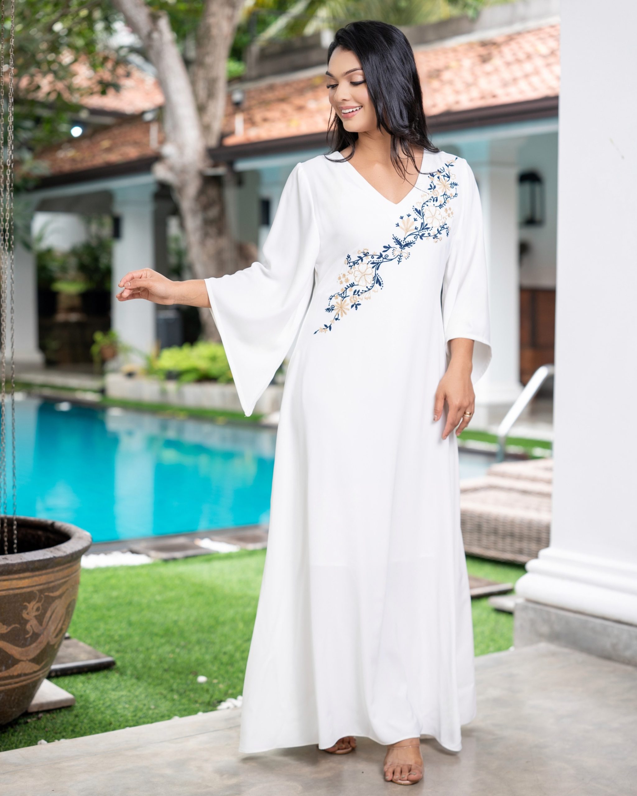 Asymmetrical Floral Embroidered Kaftan Maxi Dress - Image 2