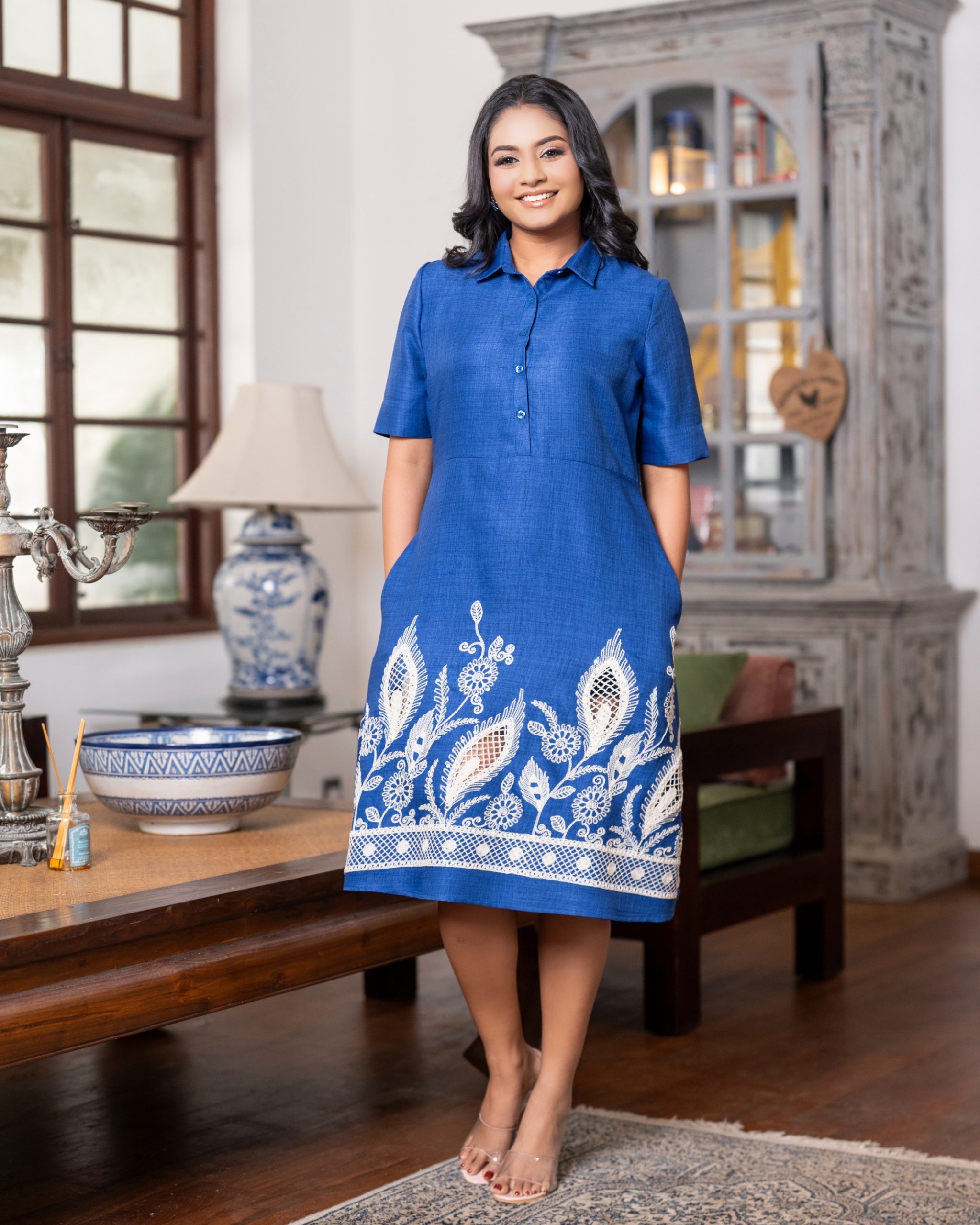 Cutout Hem Embroidered Short Shirt Dress - Image 2