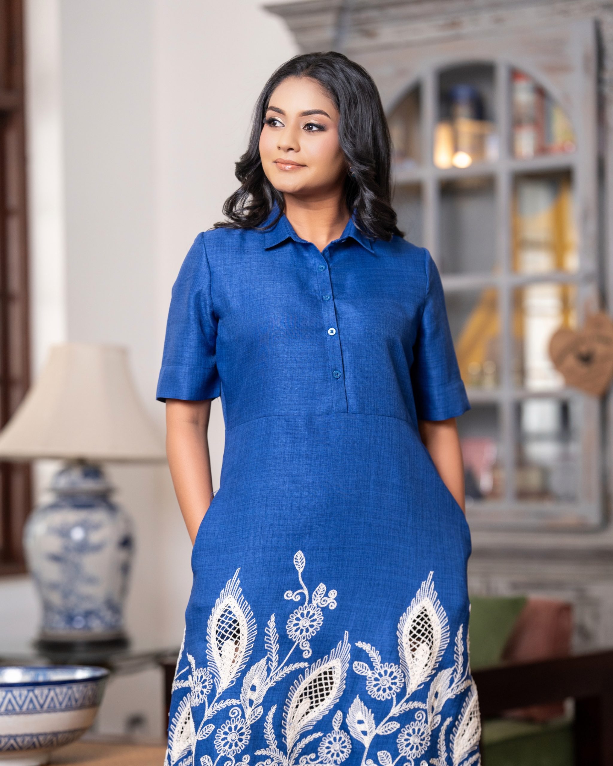 Cutout Hem Embroidered Short Shirt Dress - Image 3