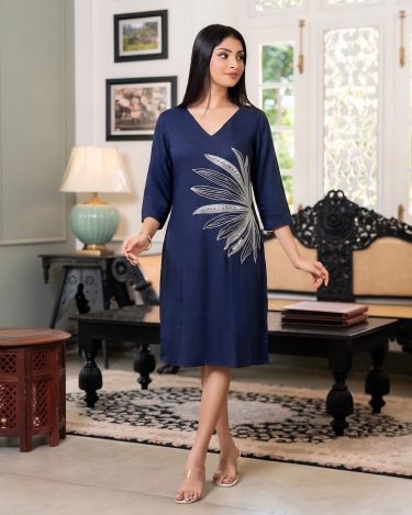 V Neck Sequine Embroidered Short Dress