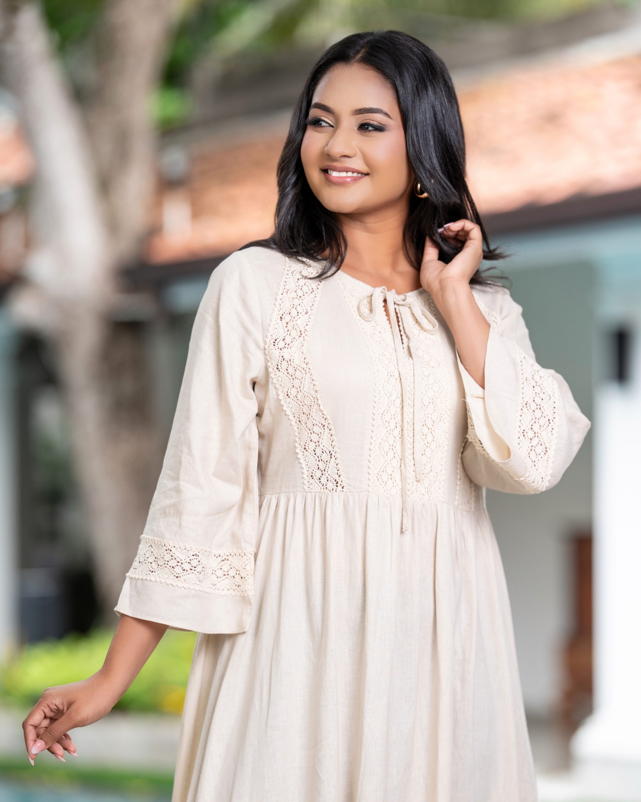 Midi Dress with Sheer Lace Panel Applique - Image 6