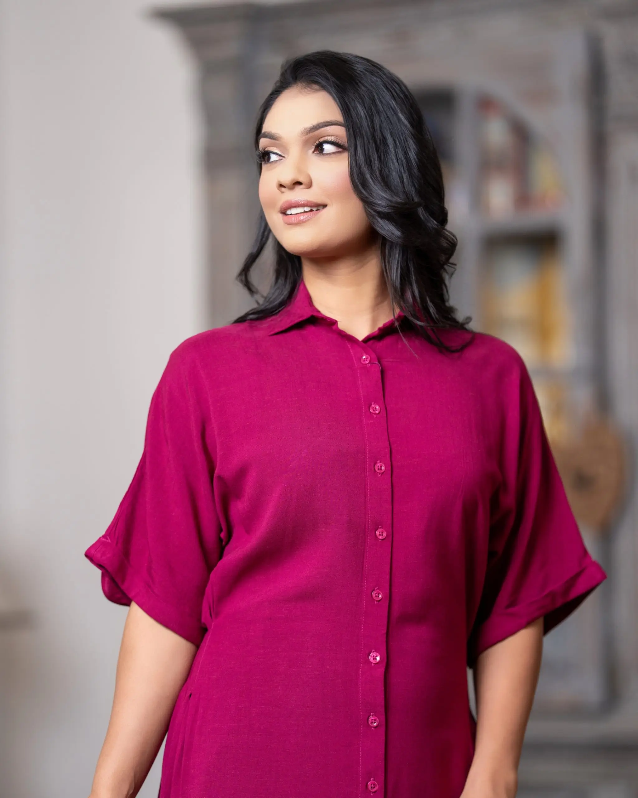 Side Pleated Button-Down Short Dress - Image 5