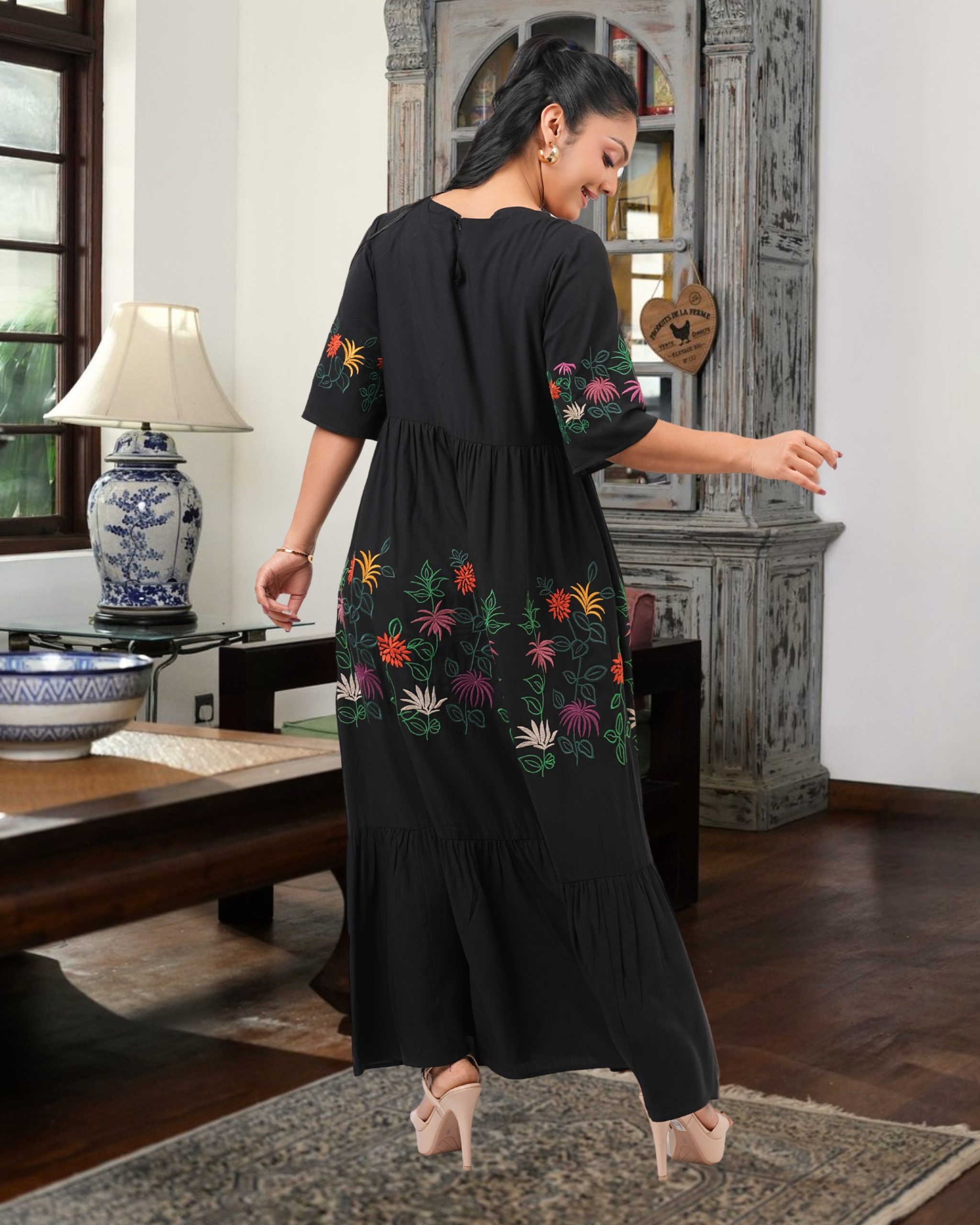 Floral Embroidery Tiered Maxi Dress - Image 5