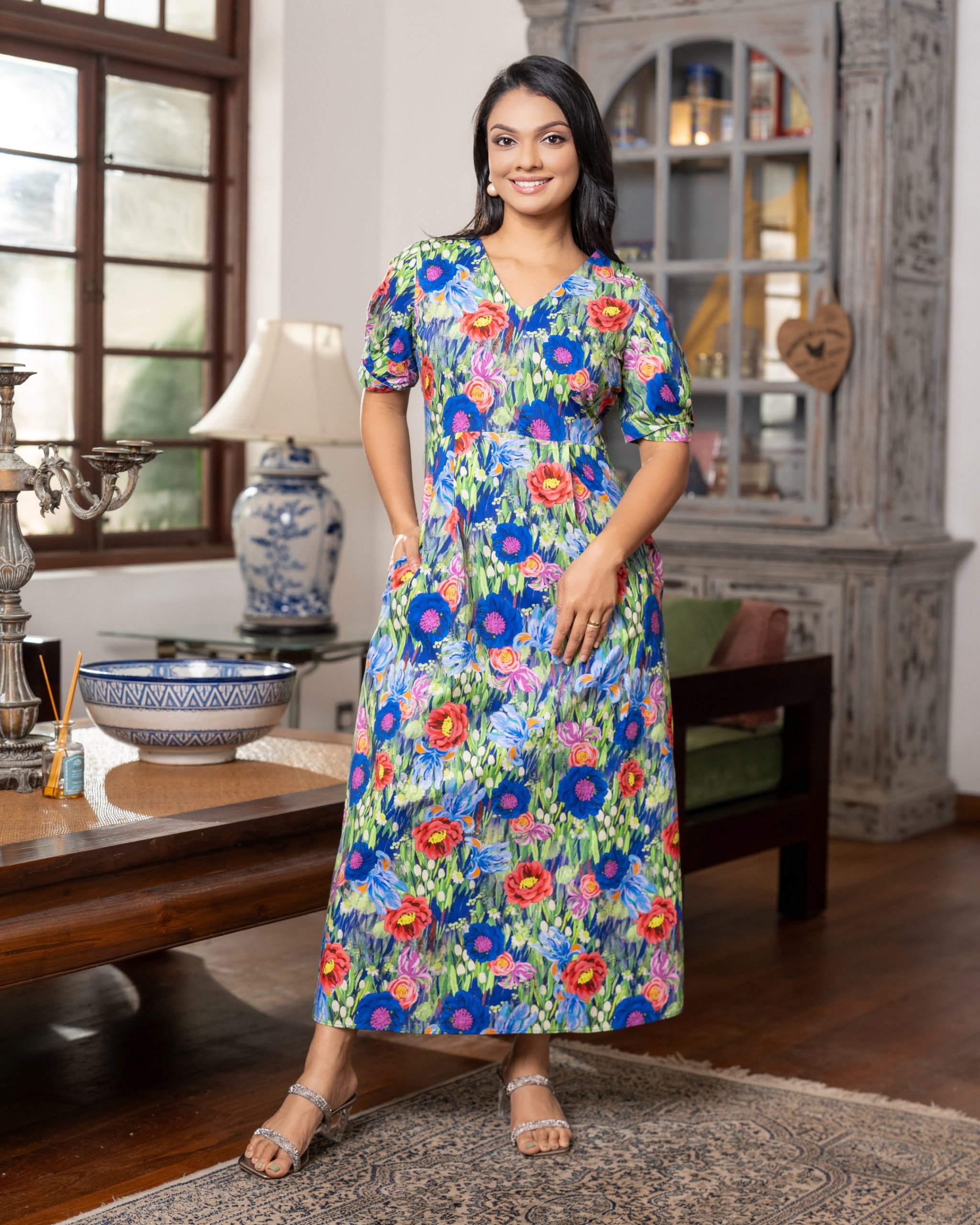 Enchanted Garden Puff Sleeve Maxi Dress