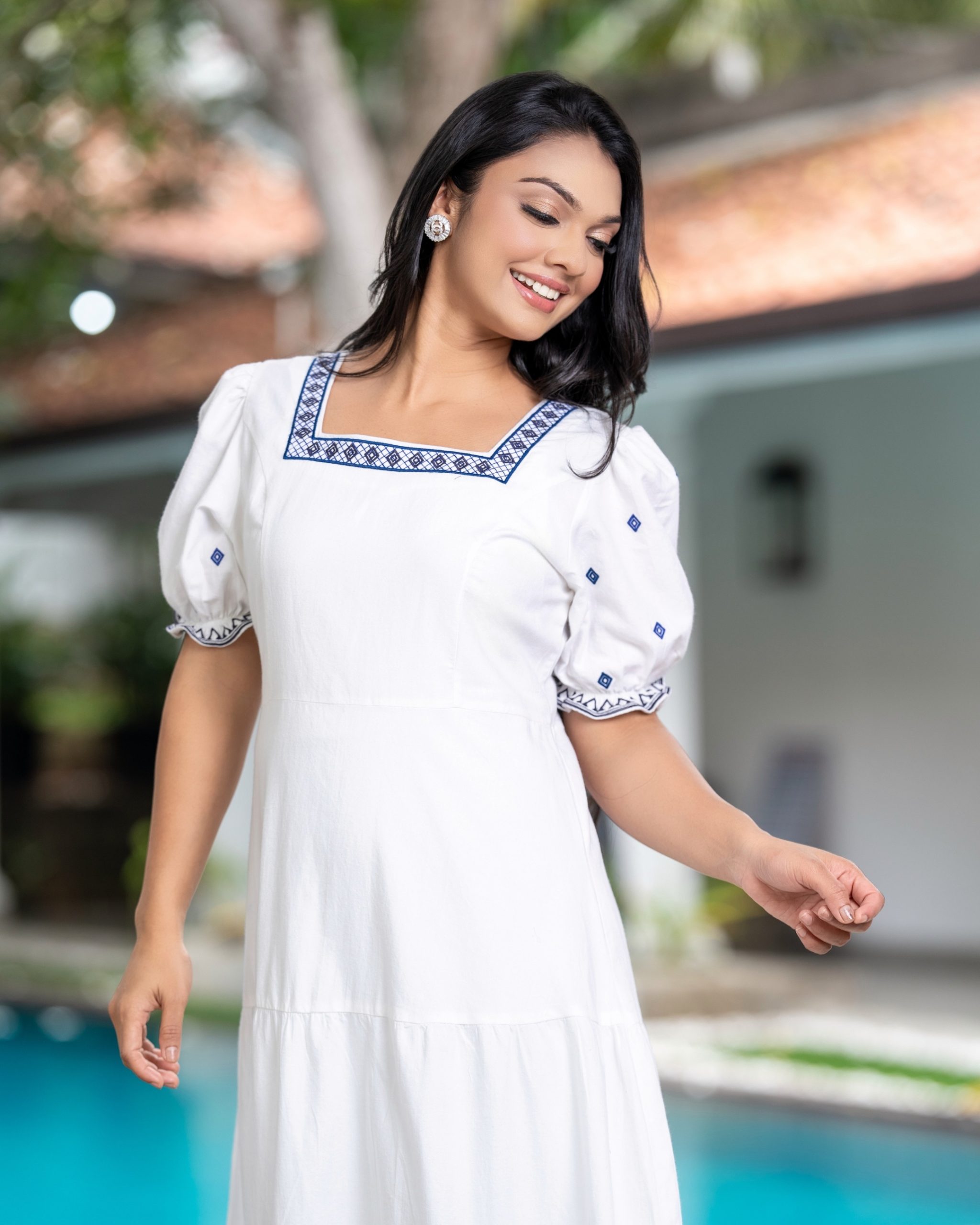 Square-Neck Tiered Maxi Dress with Geometric Embroidery - Image 6