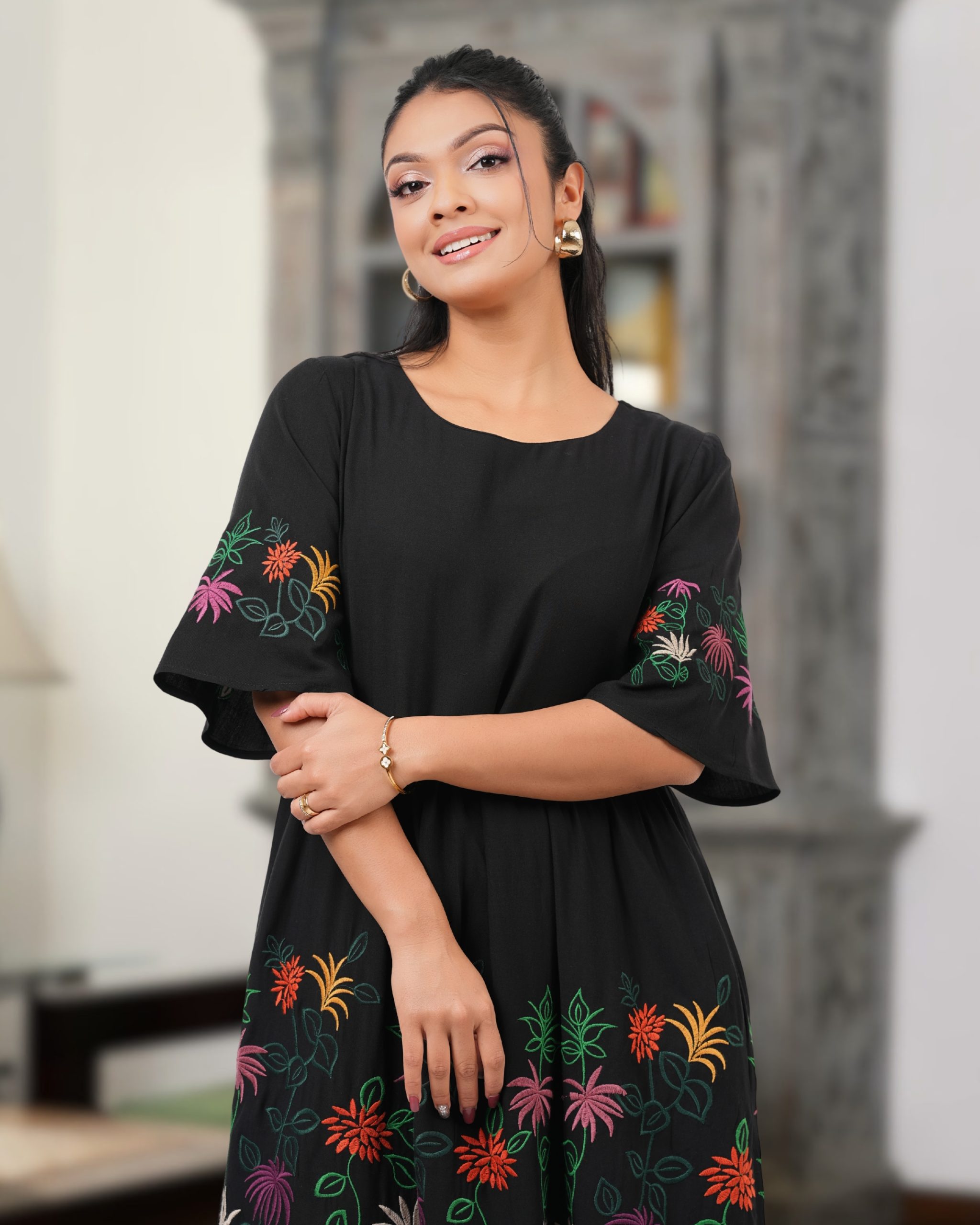 Floral Embroidery Tiered Maxi Dress - Image 7