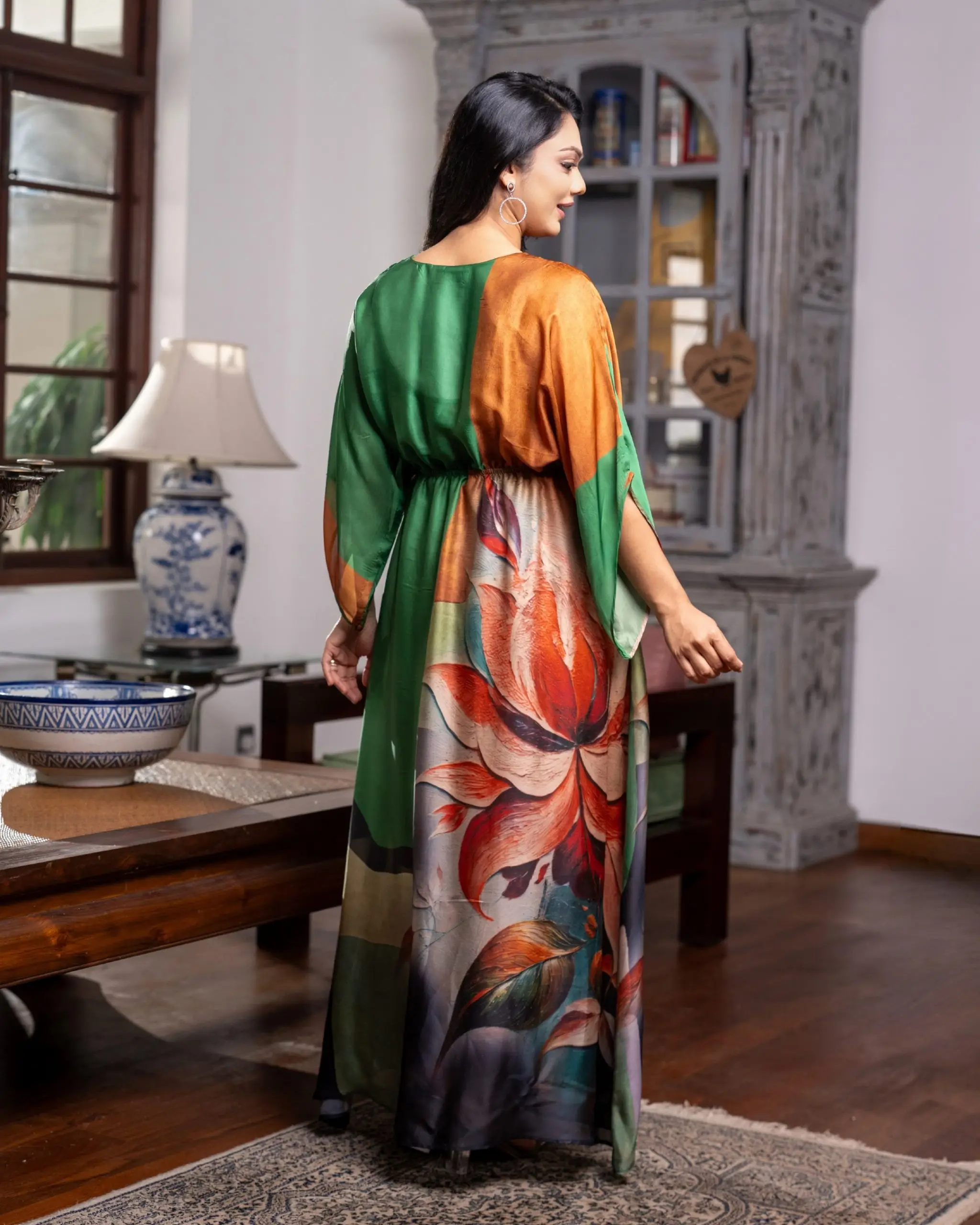 Asymmetric Color-Block Placement-Print Kaftan Maxi - Image 6