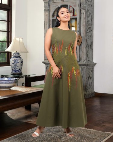 Sleeveless A - Line Embroidered Maxi Dress