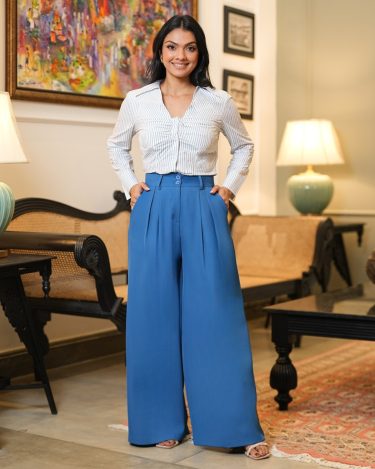 Pleat Detail Wide-Leg Trousers