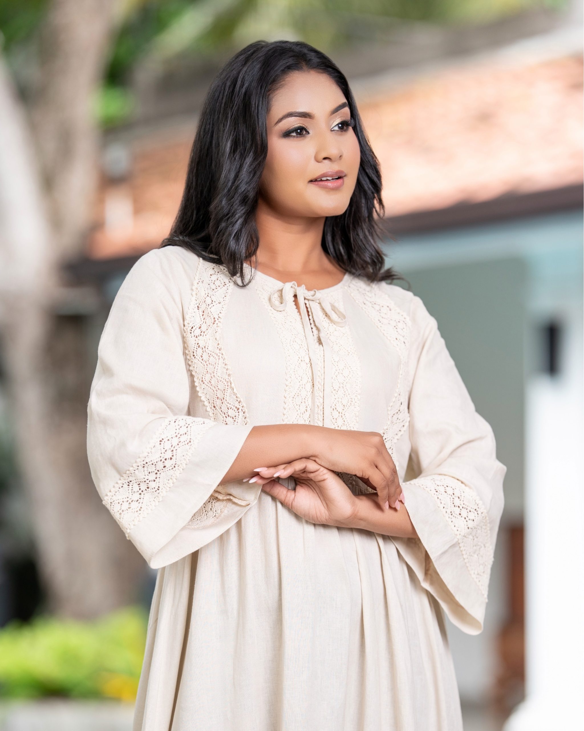 Midi Dress with Sheer Lace Panel Applique - Image 3