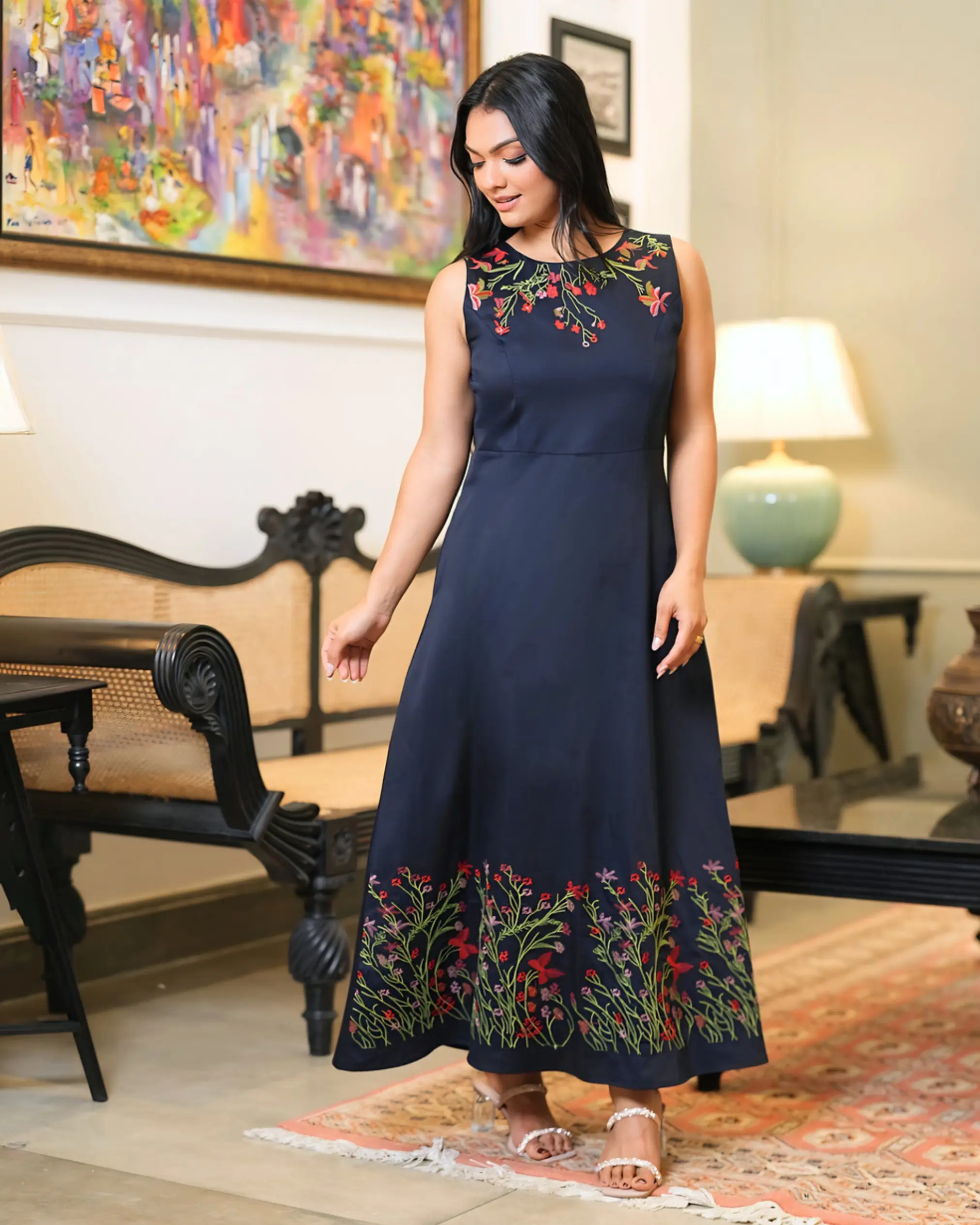 Floral Embroidered Sleeveless Maxi Dress - Image 3