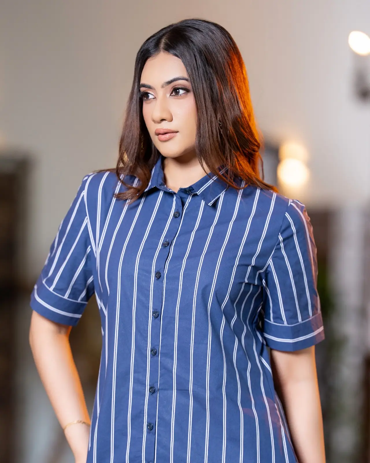 Short-Sleeve Button-Through Short Shirt Dress - Image 5