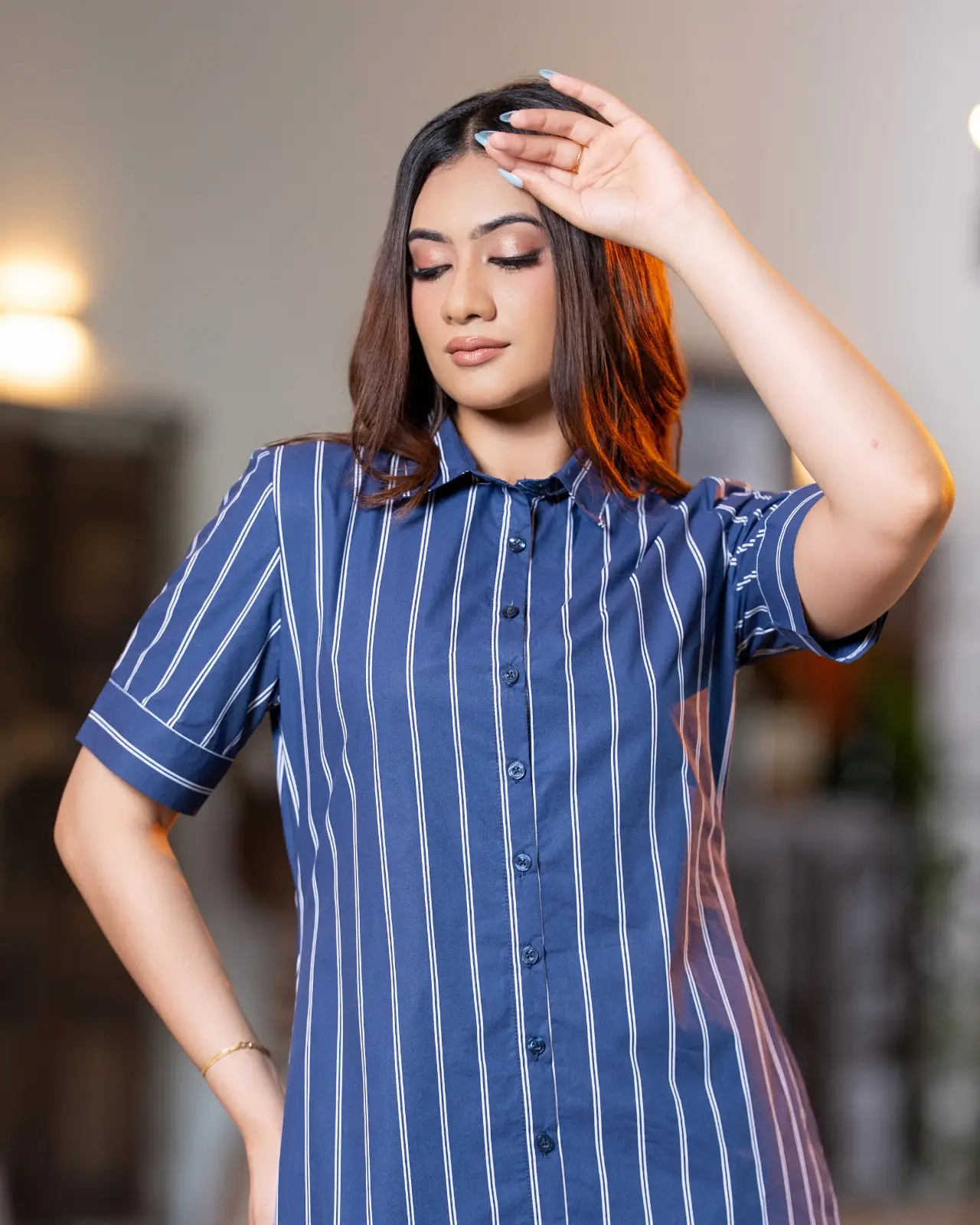 Short-Sleeve Button-Through Short Shirt Dress - Image 4