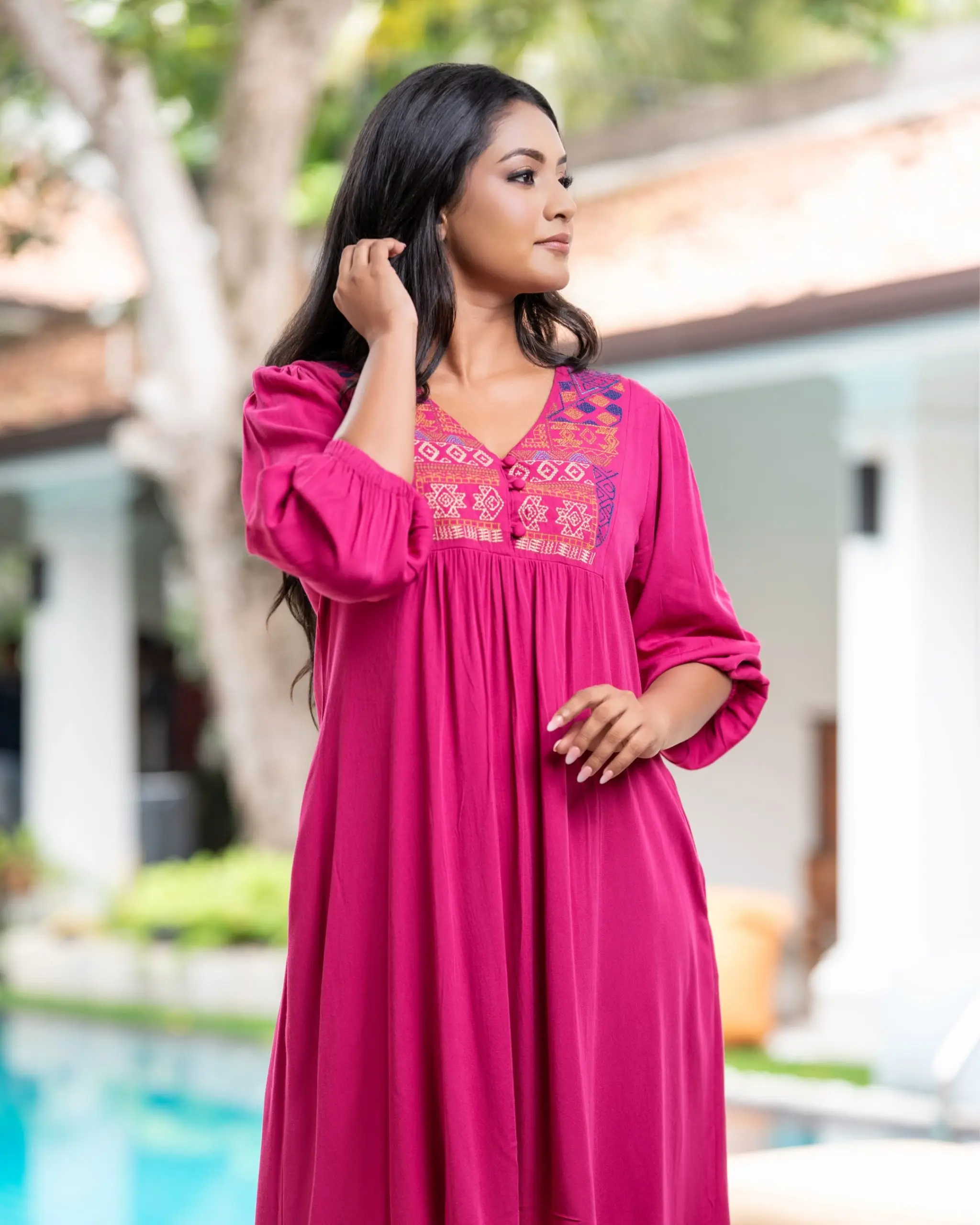 Front Gather Detailed Embroidery Short Dress - Image 2