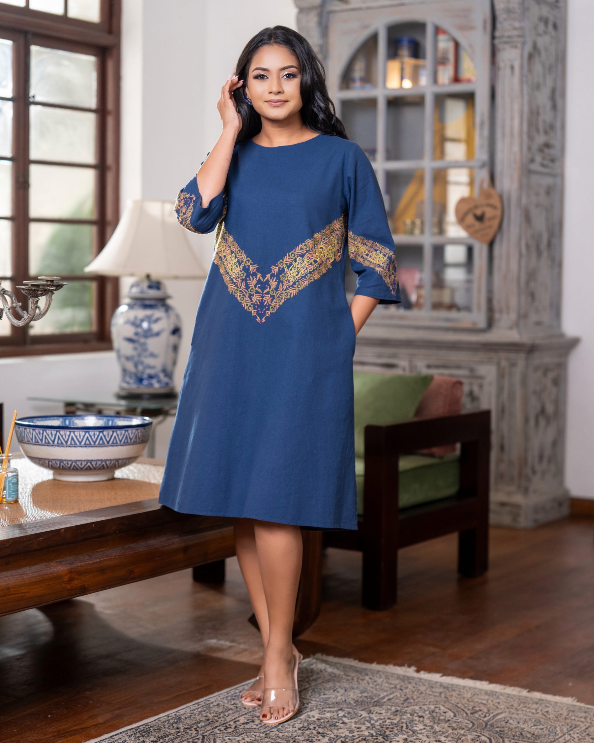 Placement Embroidery Detailed Short Dress - Image 4