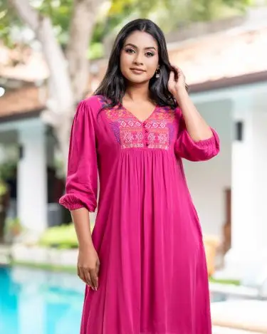 Front Gather Detailed Embroidery Short Dress
