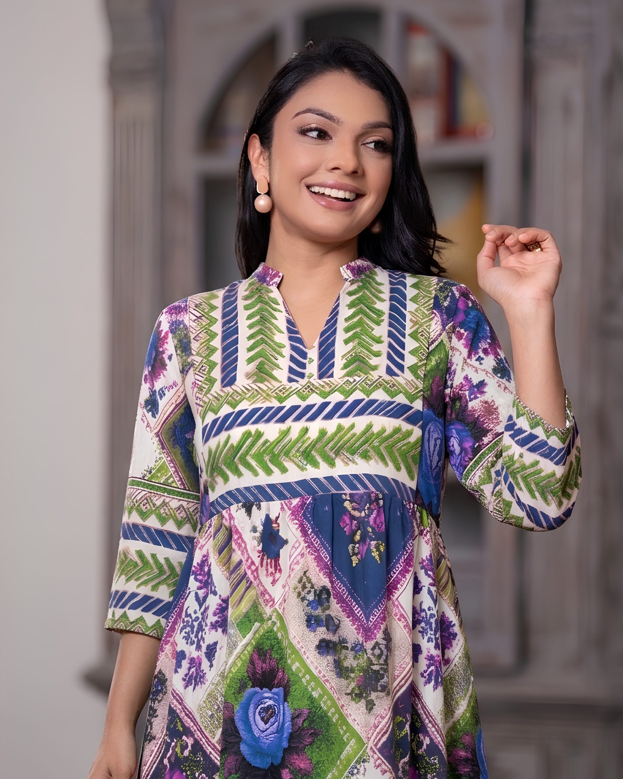 Empire waist Boho Harlequin Floral Maxi Dress - Image 5